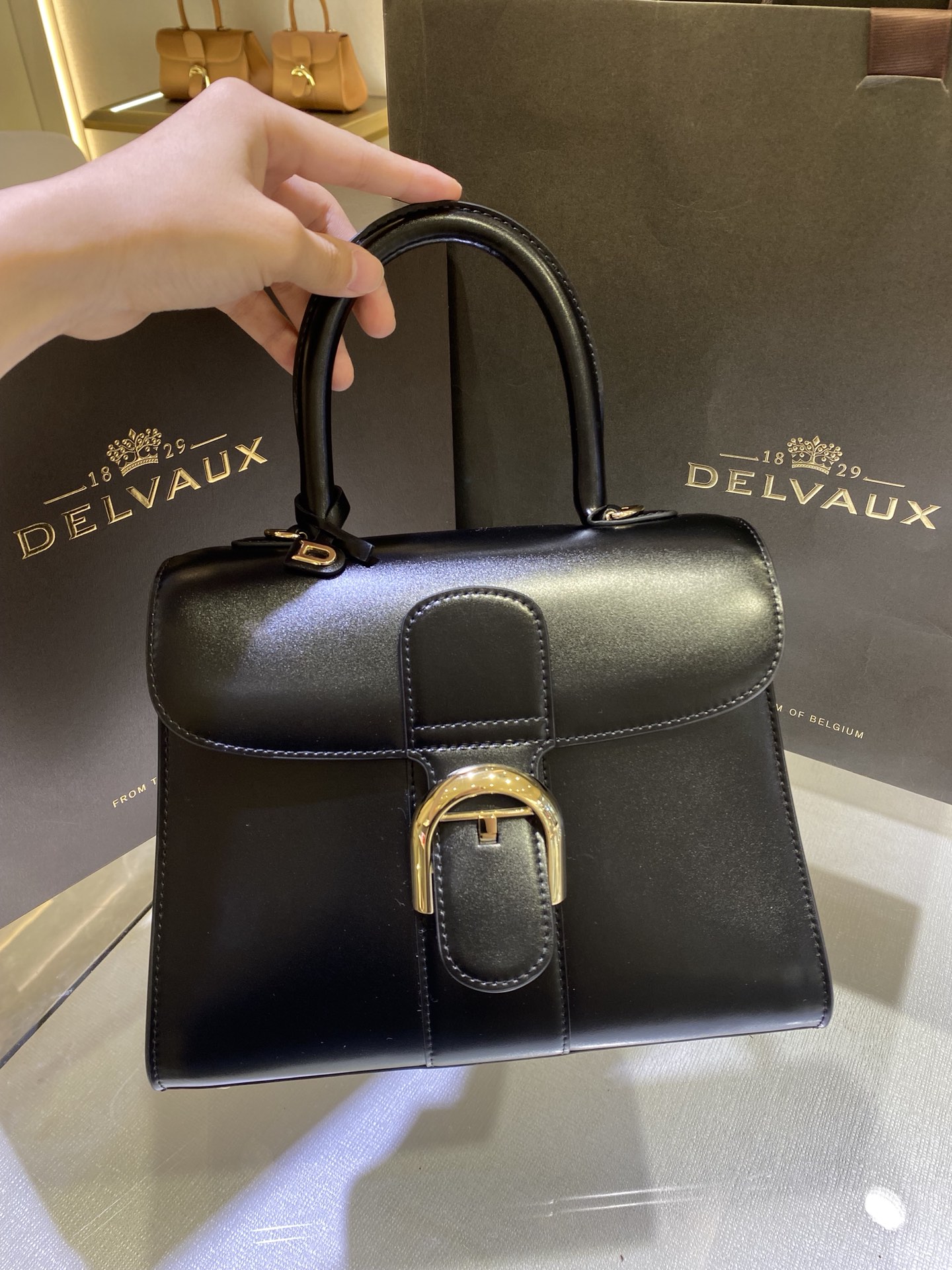 델보 브리앙 PM 박스백 유광 블랙